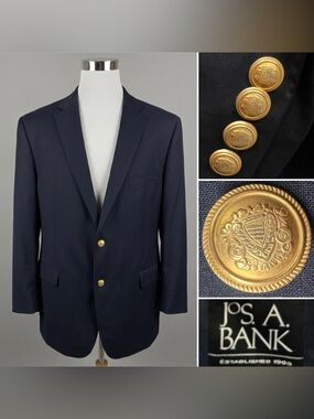 Jos. A. Bank Men’s 60L Navy Gold Button Blazer Jacket Sport Coat 60 Long